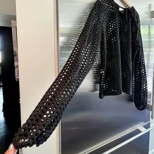 Large Zara black long sleeve top with black satin tie in back of the neck.